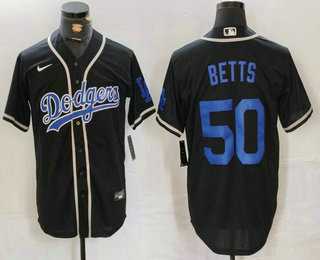 Men%27s Los Angeles Dodgers #50 Mookie Betts Black Cool Base With Patch Stitched Baseball Jersey->los angeles dodgers->MLB Jersey